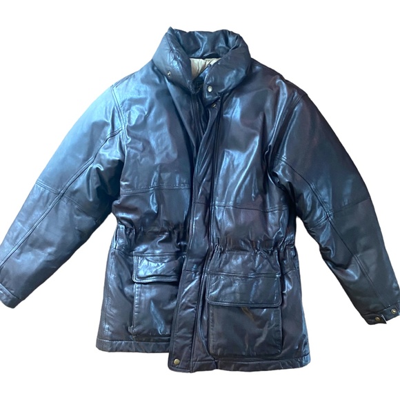 Vintage EDDIE BAUER Mens XL Brown Leather and Down winter zip jacket - Picture 5 of 16